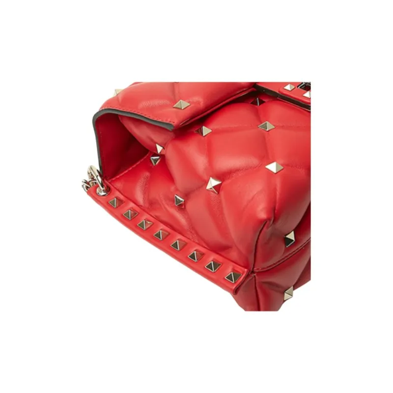 Valentino Lambskin Shoulder Bag Small Size Women's Red-6