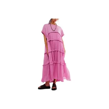 FREE PEOPLE Stacy Midi Dress Short-Sleeved Dresses Women's Moonlit Mauve/Light Fuchsia
