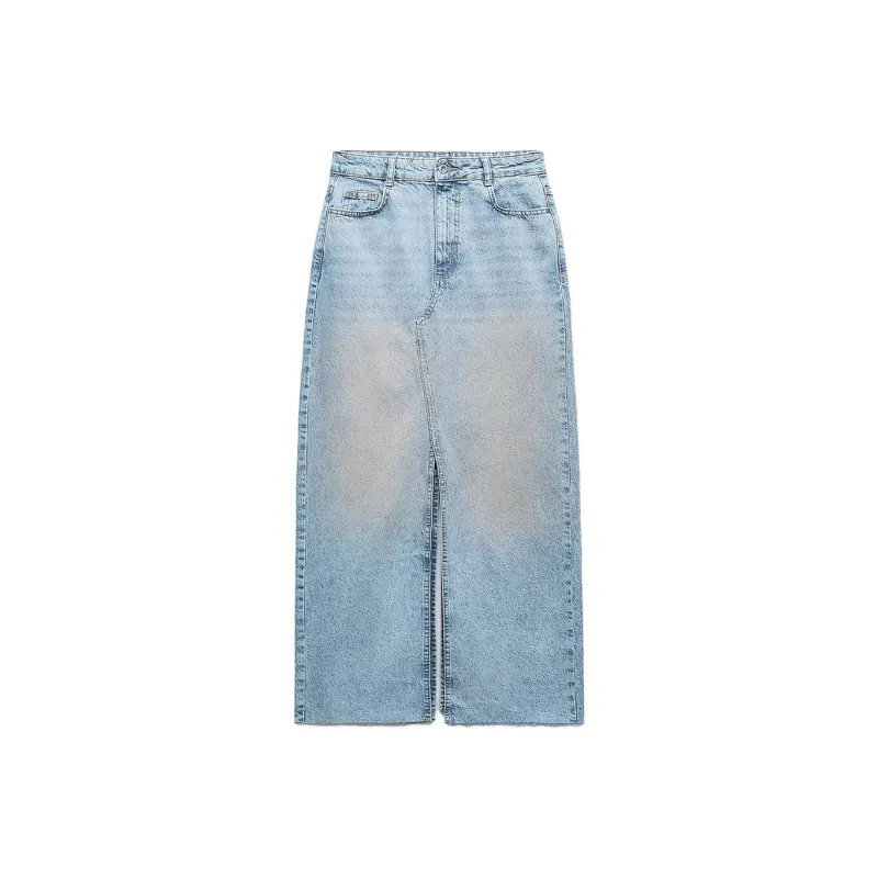 ZARA Denim Long Skirts Women's Pink-0
