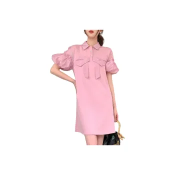 【dme】 Short-Sleeved Dresses Women's Leather Pink