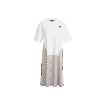 adidas originals Women's Striped Panel Crewneck Casual Pullover Dress White