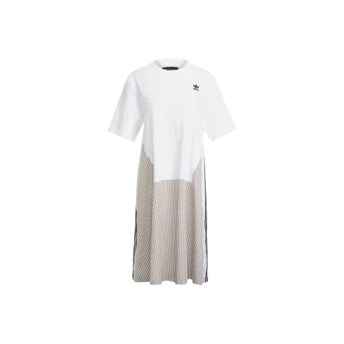 adidas originals Women's Striped Panel Crewneck Casual Pullover Dress White
