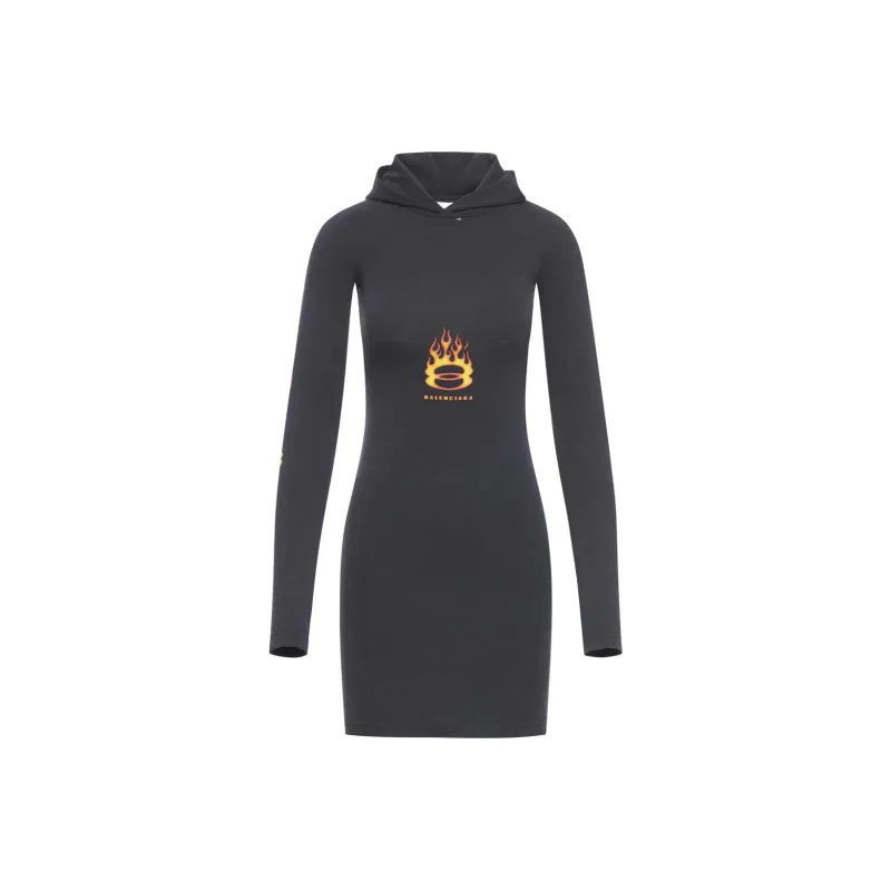 Balenciaga Logo Printed Hoodie Dress-0