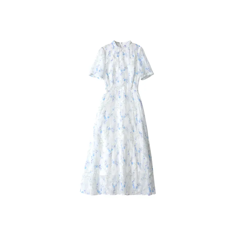 Wbwq Short-Sleeved Dresses Women's Blue Floral-0