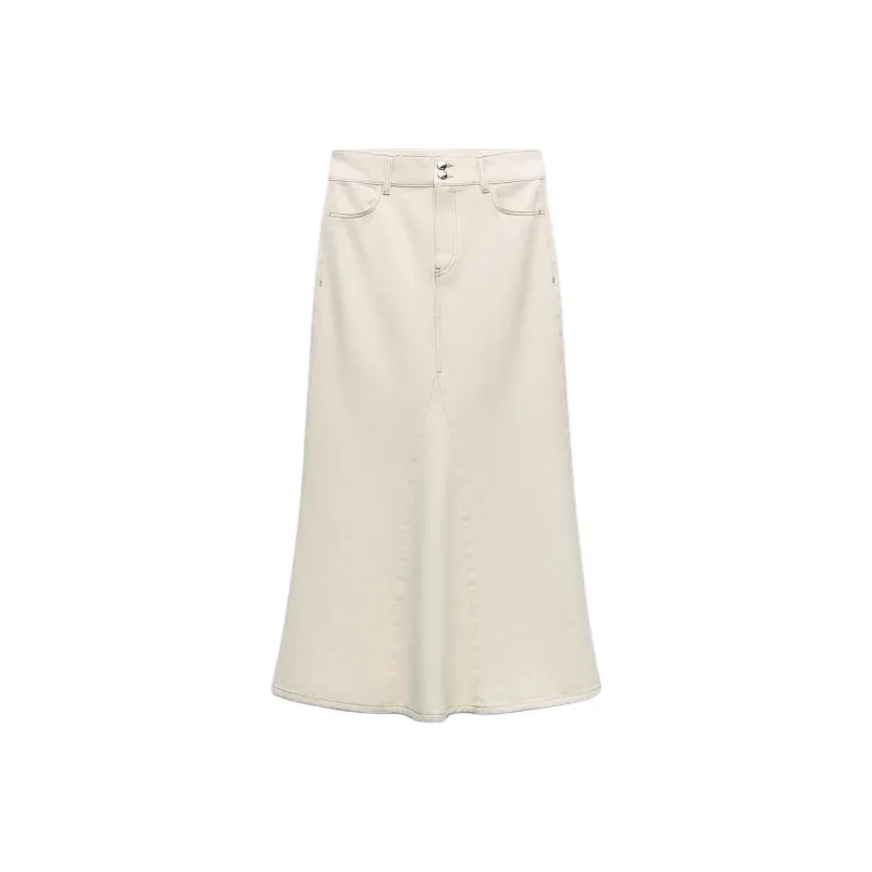 ZARA Denim Long Skirts Women's White-0