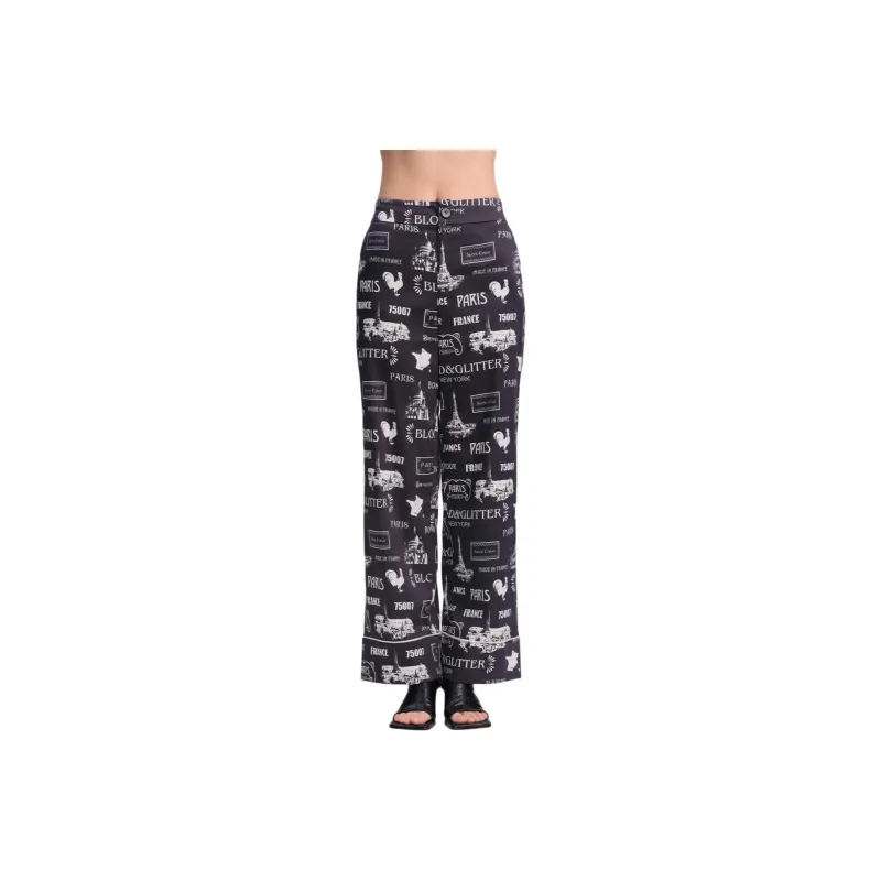 Blood Glitter Casual Pants Women's Black Floral-0