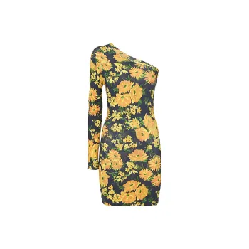 Balenciaga Floral Printed One Shoulder Dress