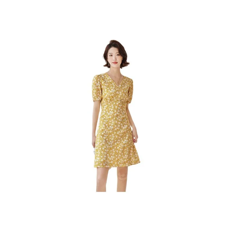 Itisf4 Short Sleeved Dress Women's Yellow-0