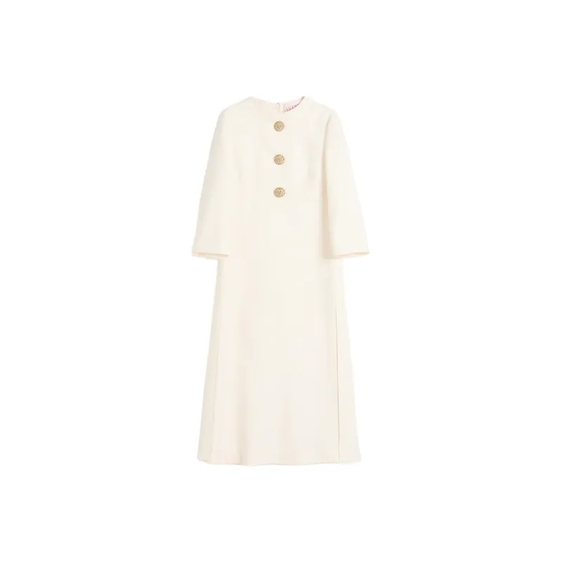 Valentino FW24 Short Sleeved Dress Women's Ivory White-0