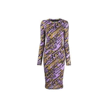 VERSACE Barocco Logo print Midi Dress