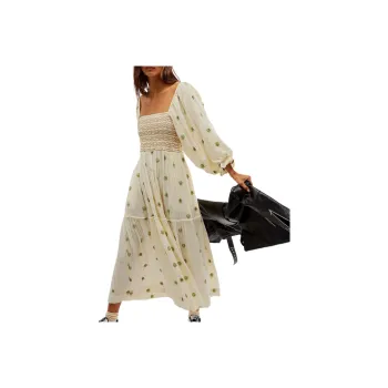 FREE PEOPLE Dahlia Embroidered Maxi Dress Long-Sleeved Dresses Women's Pastry Combo