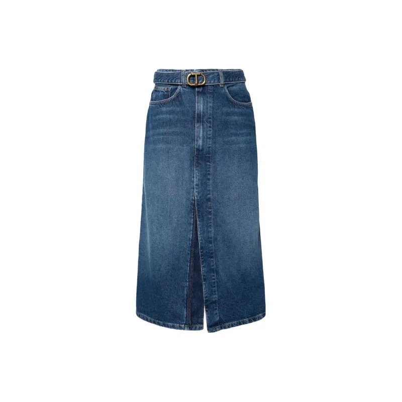 Twinset Belted Midi Denim Skirt-0