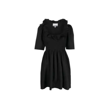 GANNI Smocked Organic Cotton Minidress