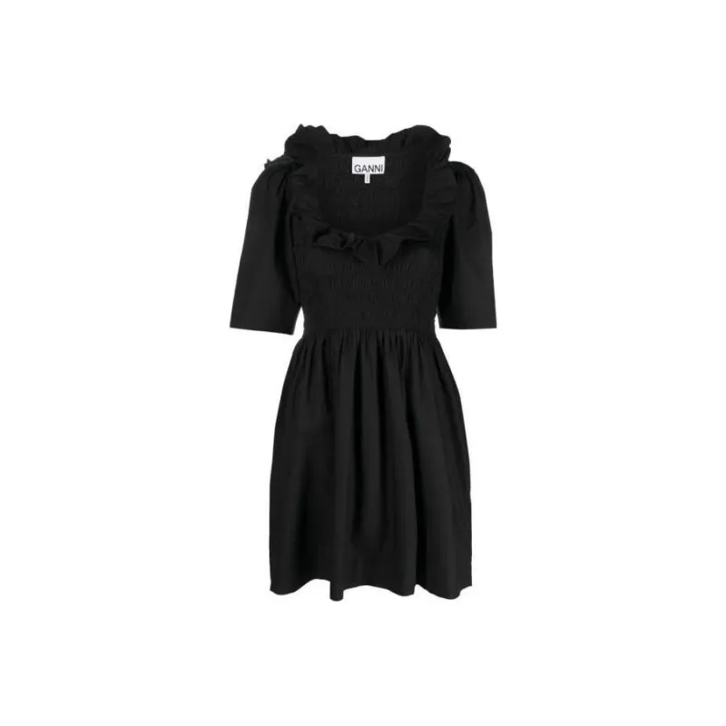 GANNI Smocked Organic Cotton Minidress-0