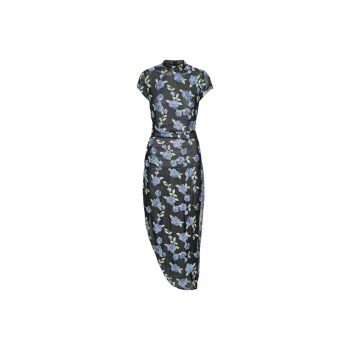 Rotate Mesh Asymmetric Maxi Dress