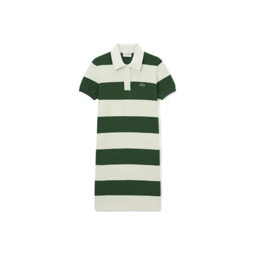 LACOSTE SS24 Short-Sleeved Dresses Women's White Green Multicolor