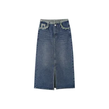 MITUAN Denim Long Skirts Women's Blue