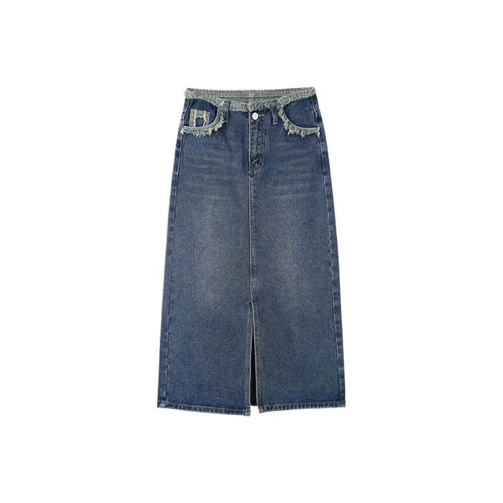 MITUAN Denim Long Skirts Women's Blue-0