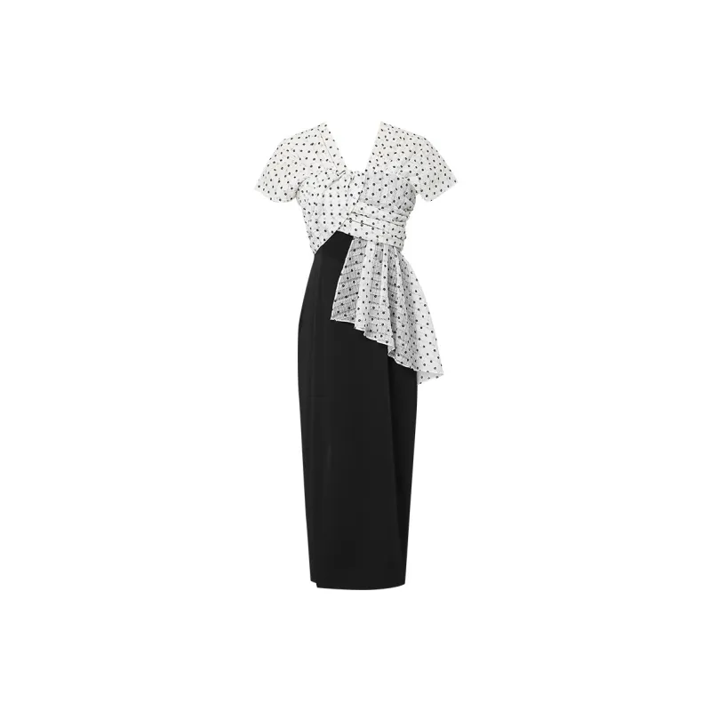 Duffy Fashion Short Sleeved Dresses Women's Polka Dot Black-0