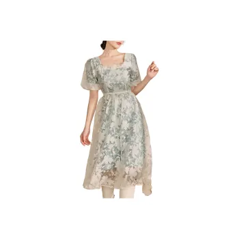 QIAOYUHUAZUN Short Sleeved Dresses Women's Lake Blue