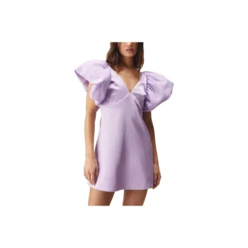 NASTY GAL Extreme Puff Sleeve Plunge Mini Dress Short-Sleeved Dresses Women's Light Purple