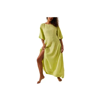 FREE PEOPLE Live Light Midi Short-Sleeved Dresses Women's Lime Daiquiri/Lime Daiquiri