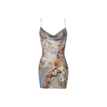 BALMAIN Sky Printed Satin Babydoll Dress
