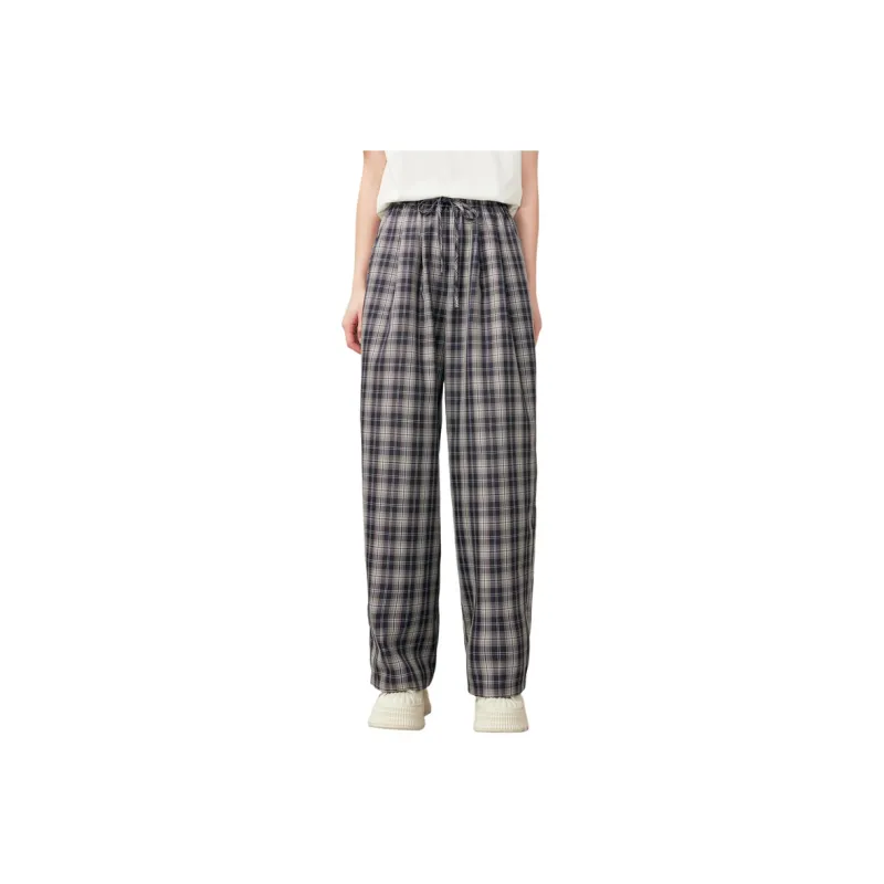 ZIHAN Casual Pants Women's Navy Blue Plaid-0