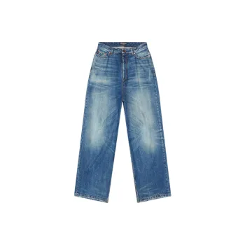 Balenciaga Women's Pull Up Vintage Denim Pants Blue