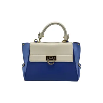 FERRAGAMO Calfskin One Shoulder Handbag Women's Blue & White