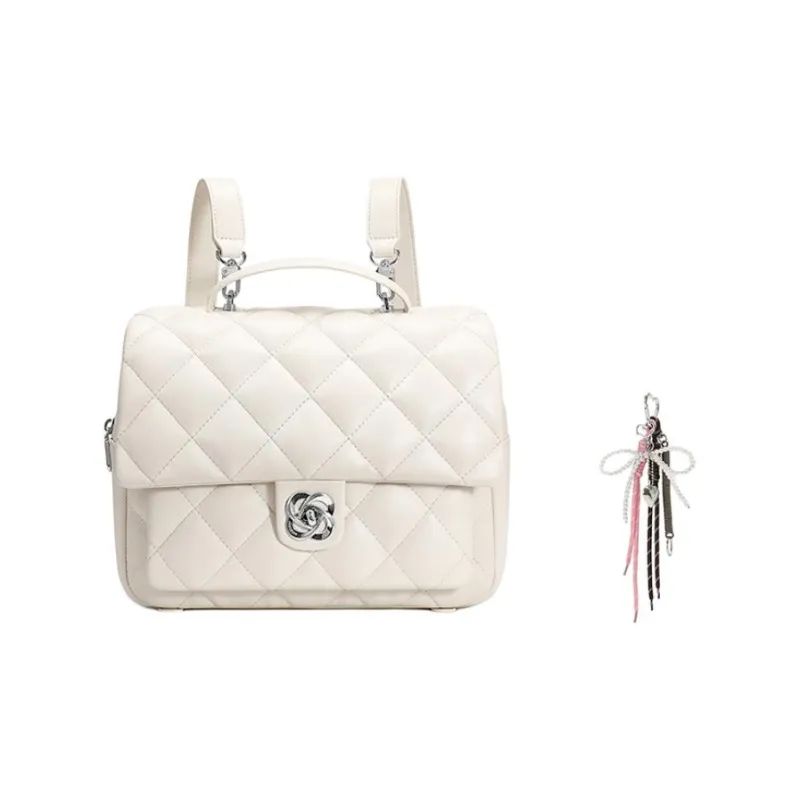 JUST STAR Synthetic Leather Carry Backpack Medium Size Women's White/Pink-9