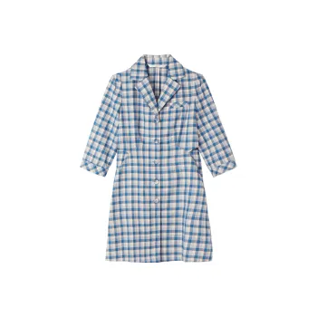 GOELIA Long Sleeved Dress Women's Blue Plaid