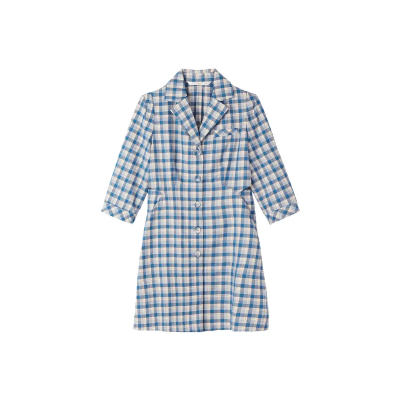 GOELIA Long Sleeved Dress Women's Blue Plaid-0