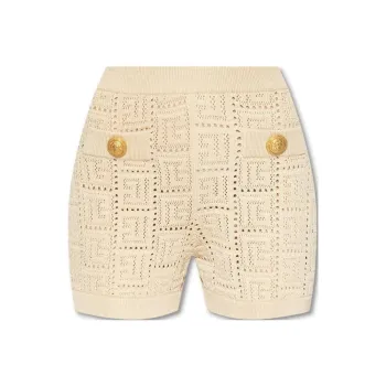 BALMAIN Monogram Mesh Knitted Shorts