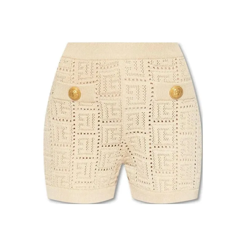 BALMAIN Monogram Mesh Knitted Shorts-0