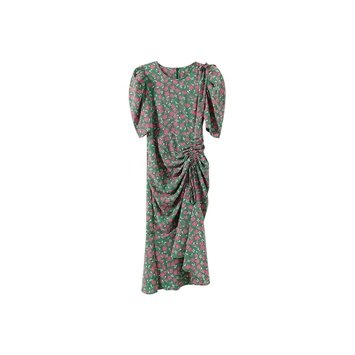 YUMOMO STAR Short Sleeved Dresses Women's Aqua Green Floral-0
