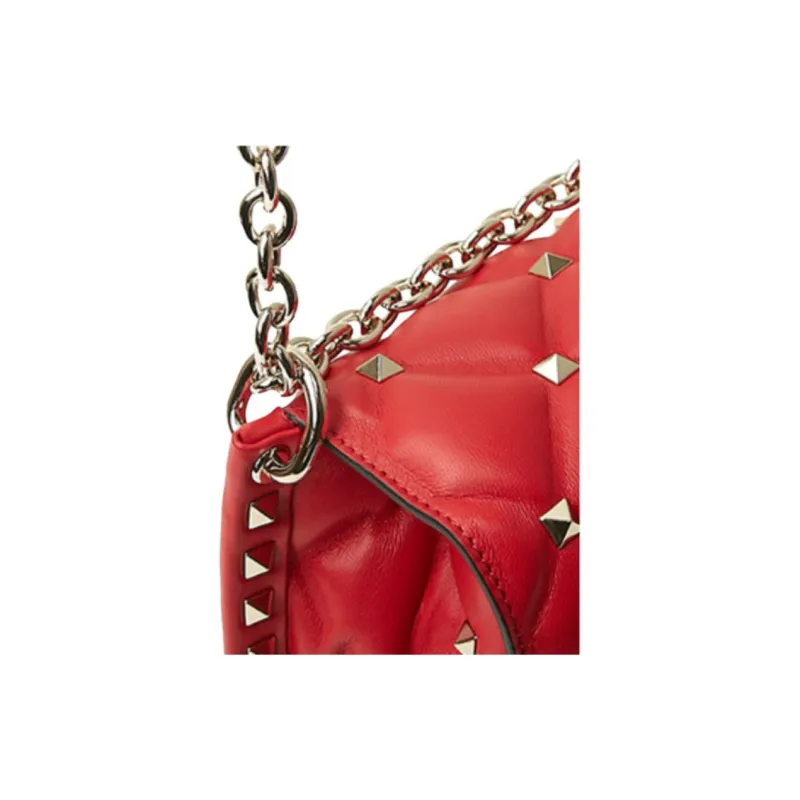 Valentino Lambskin Shoulder Bag Small Size Women's Red-7
