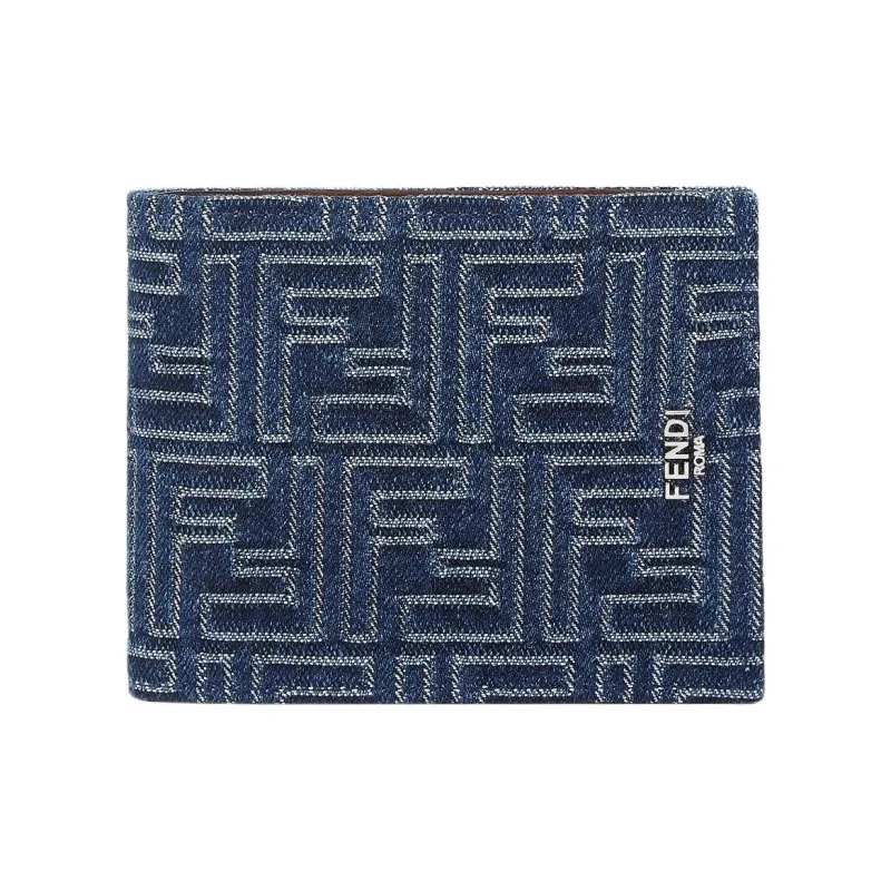 FENDI FF Leather Wallet Unisex Blue-0