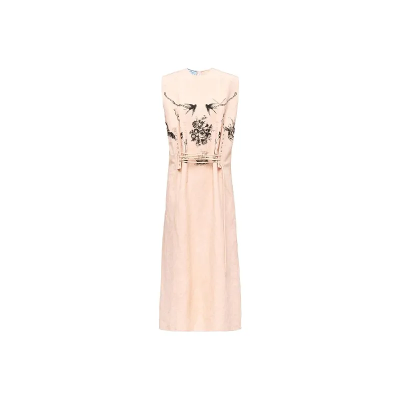 PRADA SS22 Sleeveless Dress Women's Beige-0