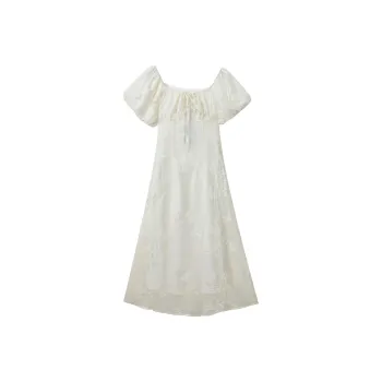 PLANE DRIFT Short Sleeved Dresses Women's Apricot White