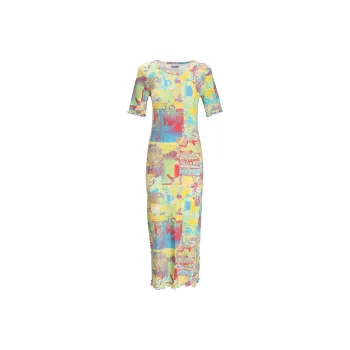 GANNI Graphic Printed Ruffled Hem Knitted Maxi Dress