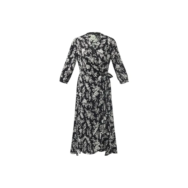 GOELIA Long Sleeved Dress Women's Black Base Ecru-0
