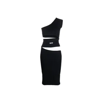 OFF WHITE Logo Patch Cut Out One Shoulder Dress