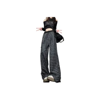 Ordifen Casual Pants Women's Black Plaid
