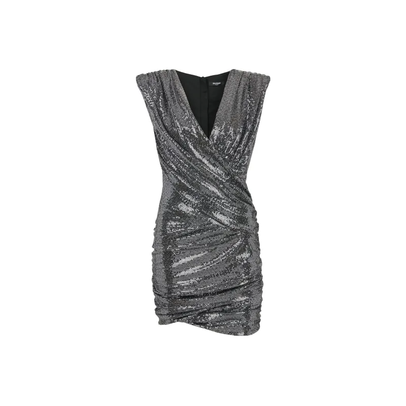 BALMAIN Ruched Wrap Sleeveless Mini Dress-0