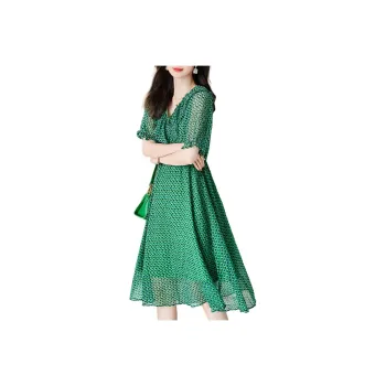 【dme】 Short Sleeved Dresses Women's Algae Green