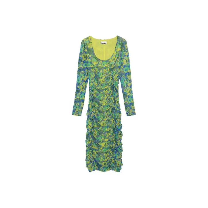 GANNI Long-Sleeved Dresses Women's Yellow Green-0