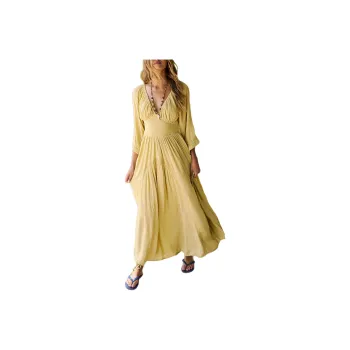 FREE PEOPLE Dixie Maxi Long-Sleeved Dresses Women's Dried Moss