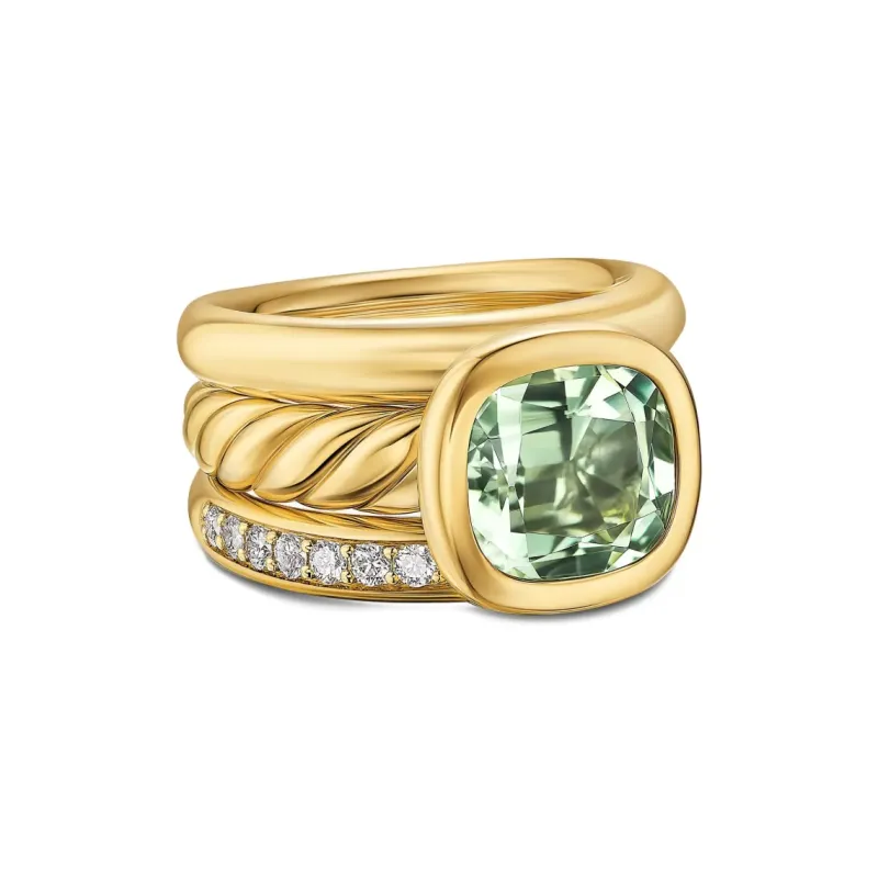 David Yurman 18K Yellow Gold Dy Mercer® Four Row Diamond And Prasiolite Ring-1