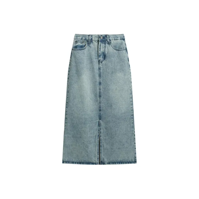 HUASJ Denim Long Skirt Women's Blue-0